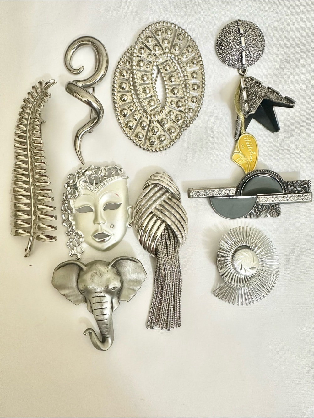 Silver Mixed-Metal Statement Brooch Collection - Elegant Silver Tones (9 pcs)